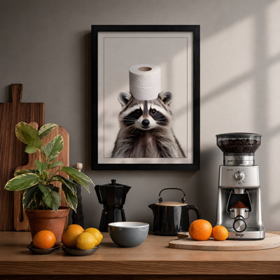 Raccoon With Toilet Paper Modern - Print