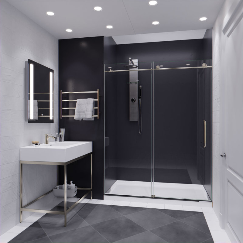 Porte de douche coulissante simple sans cadre l 60 po x H 76 po Madam Series, Noir mat