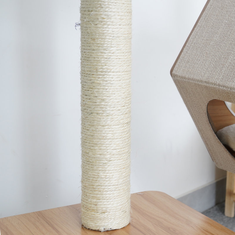 44" Beige Wooden Cat Tree with Condo and Sisal Scratching Posts