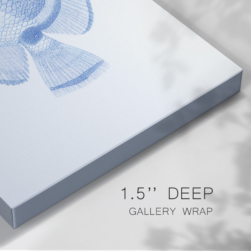 «Blue and White Tropical Fish IV», toile tendue avec châssis, H 18 po x l 27 po