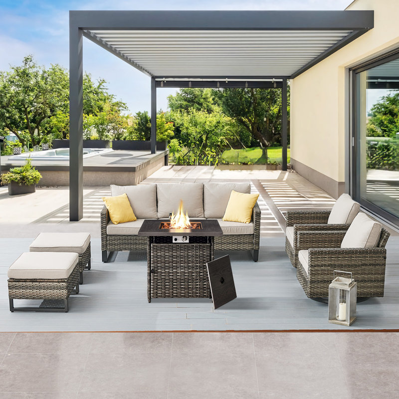 Ingvald Wicker 5 - Person Patio Conversation Set with Cushions, Beige