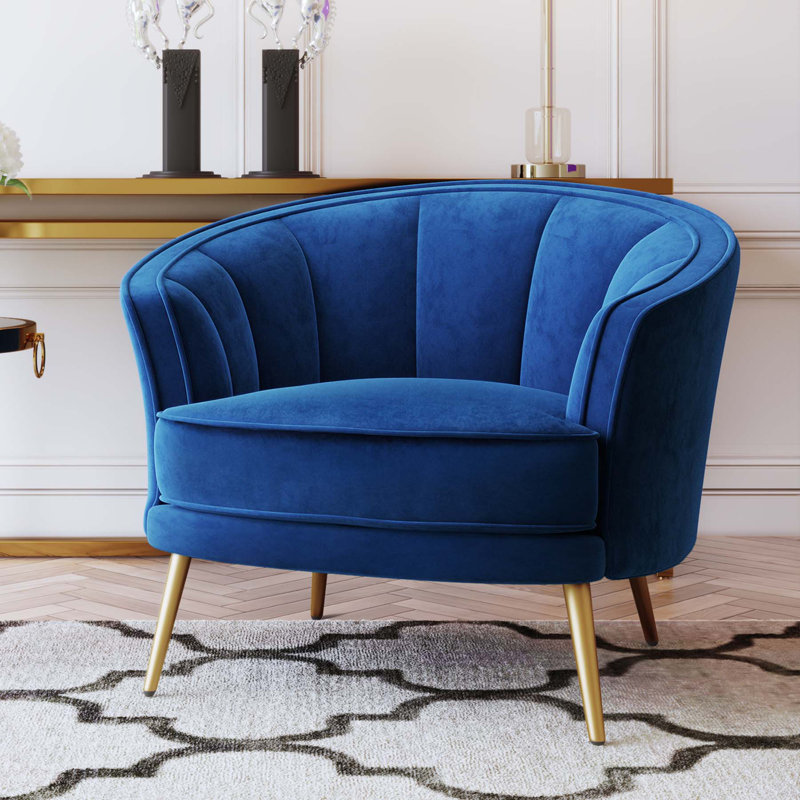 Fauteuil demi-tonneau en velours 29,51 po Ijames, Velours bleu