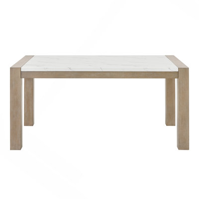 66" Wide Rectangular White Fauxmarble Top Dining Table In Light Oak Finish