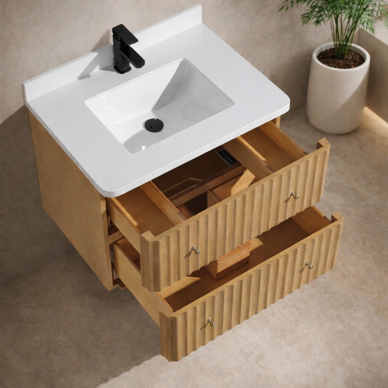 Meuble-lavabo flottant simple 30 po avec plateau en quartz La Jolla