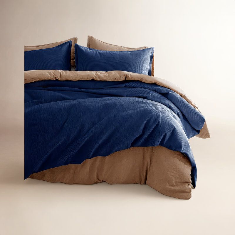 Neil Cotton Sateen Duvet Cover, Supper King Duvet Cover + 2 King Pillowcases, Navy Blue