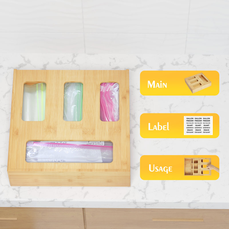 Bamboo 4-Slot Food Storage Bag Organizer for Kitchen Drawer