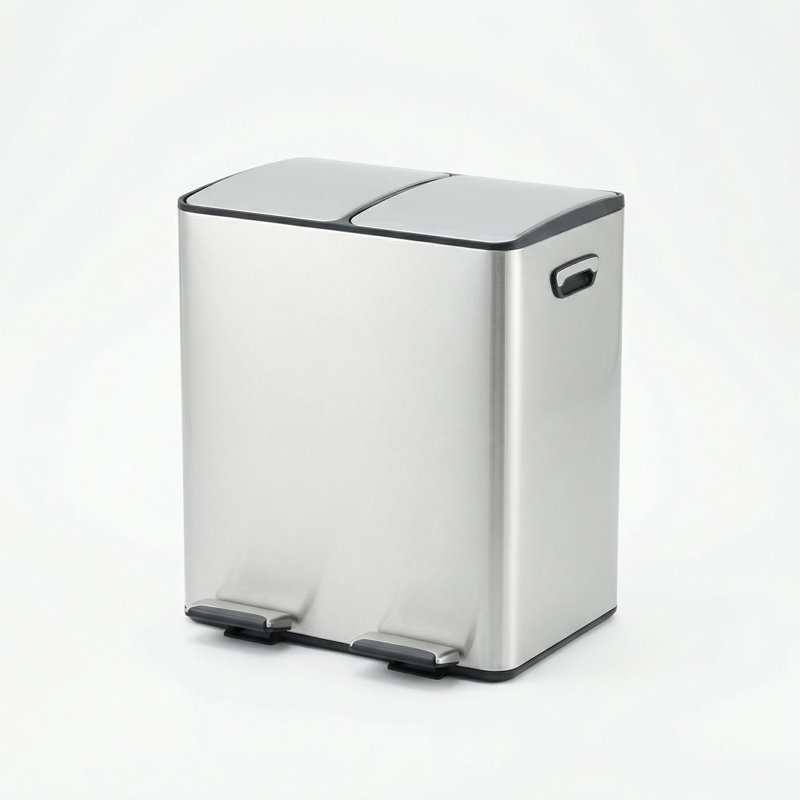 Poubelle à pédale en acier inoxydable 40L à deux compartiments, 2 poubelles à pédale avec couvercle à fermeture en douceur pour le recyclage et le tri des déchets