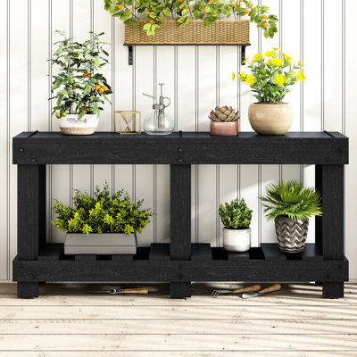 Table d'appoint de salon 62,9 po style U Vintage - construction solide, 6 pieds, bureau de 4,5 po d'épaisseur, décoration de rivet, entrée avec tablette de rangement avec surface en bois de sapin de 62,9 po de largeur, plateau de 4,5 po, métal