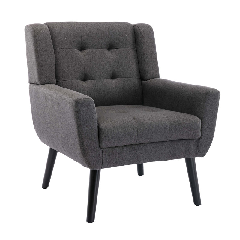 Accent Chair Living Room Chair Bedroom Chair Home Chair With Black Legs For Indoor Home, Dark Gray Linen Blend