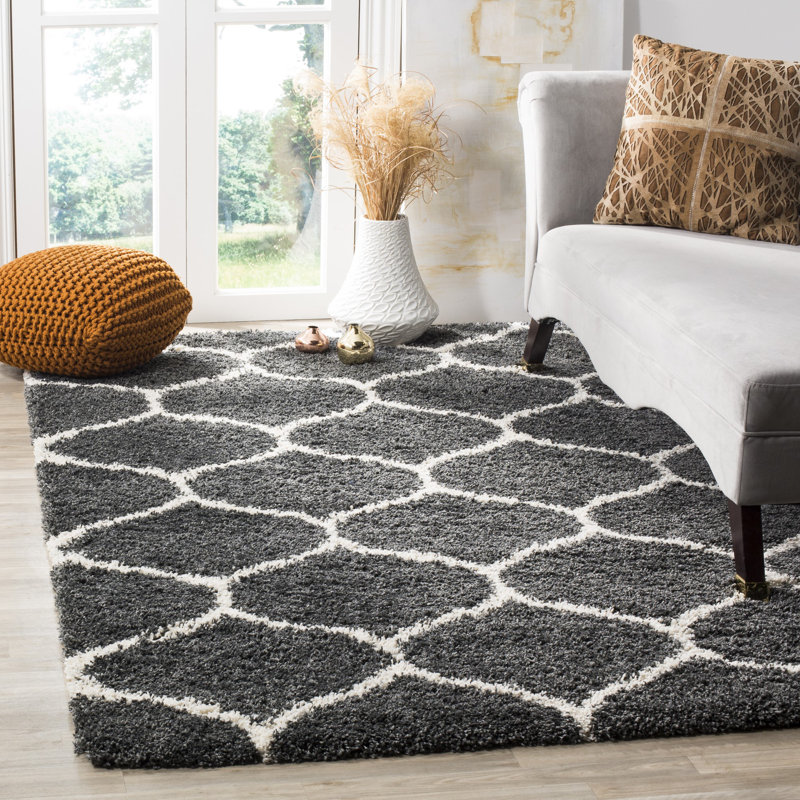 Tapis à poils longs Darrold Hudson, Rectangle 8 pi x 10 pi, Dark Grey/Ivory