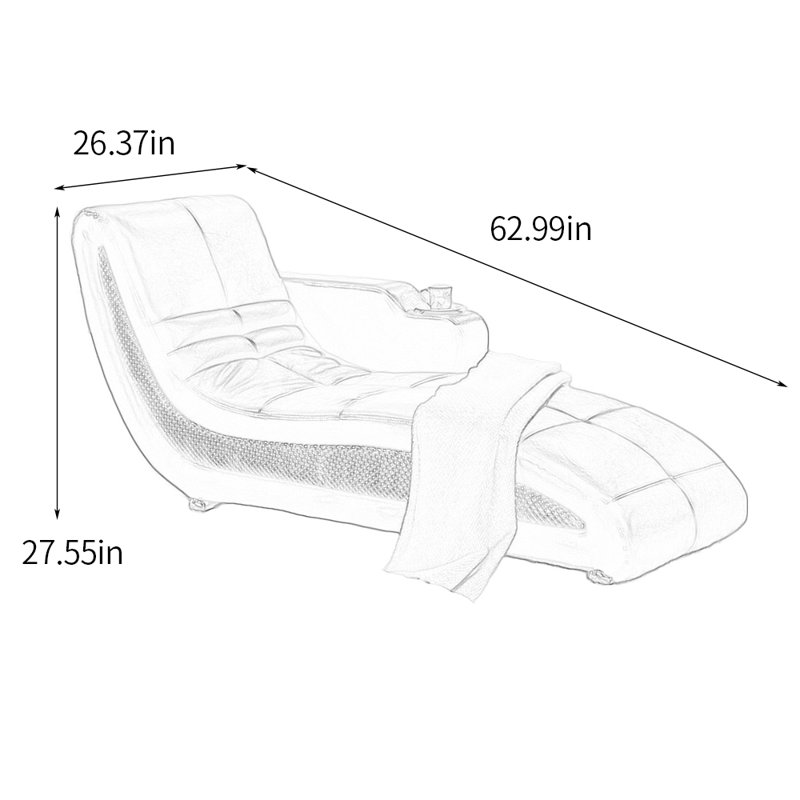 Chaise longue rembourrée Levater, Chaise longue à accoudoir droit, Similicuir beige
