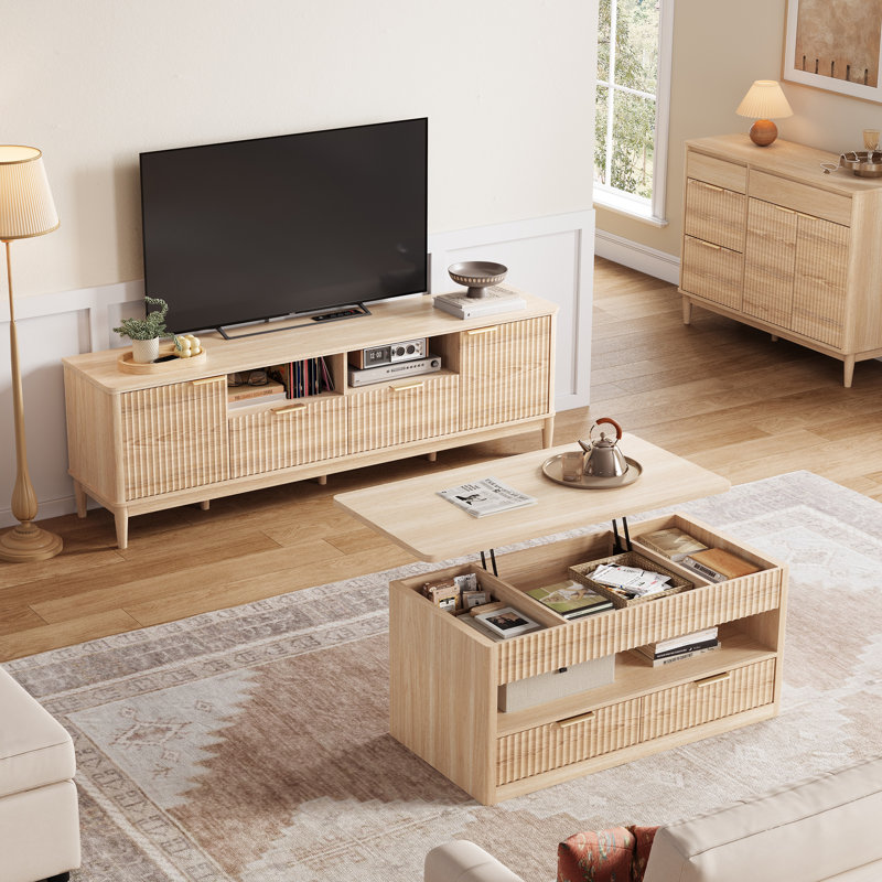 Meuble télé avec rangement pour téléviseur de 75 po ou moins Soren, Chêne