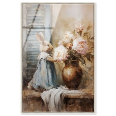 "Floral Bunny", reproduction d'art encadrée de Pâques par Art Remedy, cadre argenté, 10 x 15