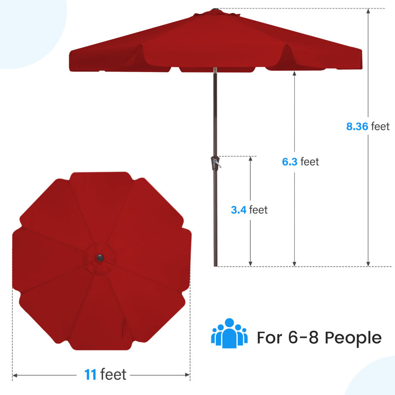 Parasol de marché pour patio extérieur, Rouge, H 99,6 po x l 132 po x P 132 po