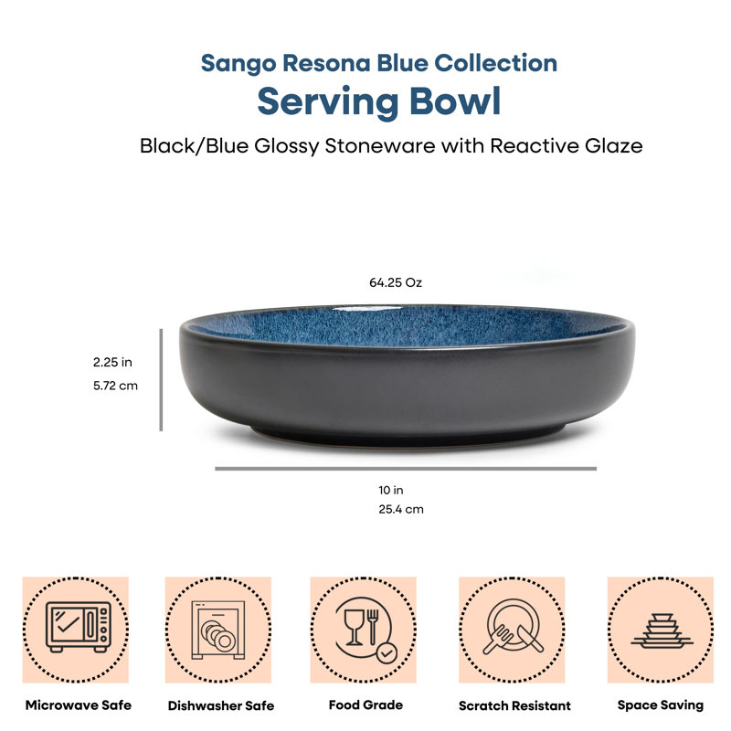 Ensemble de 2 bols de service Sangona Resona Blue, bol de service en grès de 10 po, 64,25 oz, va au micro-ondes et au lave-vaisselle
