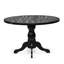 L'ensemble de table moderne 5 pièces comprend une table de cuisine à piédestal rond et 4 chaises de salle à manger à dossier à lattes, finition noire.-560617661-551606528