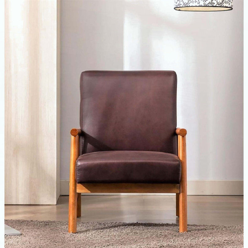 Chaise avec accoudoirs Mid-Century moderne avec structure en bois massif et revêtement en microfibre, Dark Brown