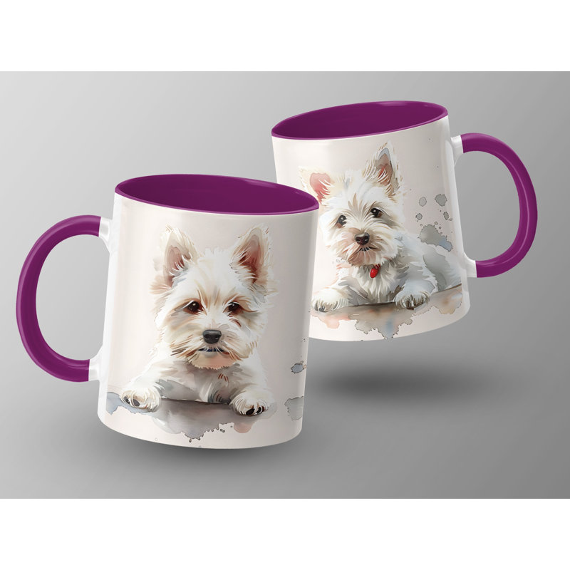 Adorable Westie Puppies Watercolor Art 11oz Coffee Mug, Purple, 2