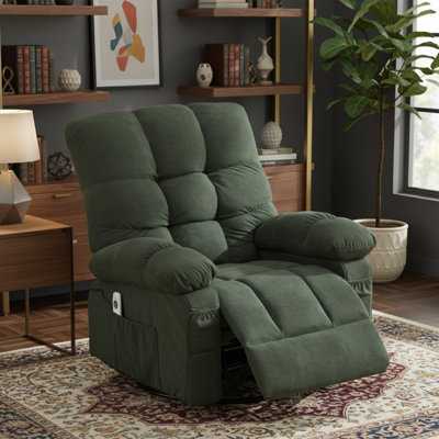 Fauteuil inclinable de massage surdimensionné vert pivotant - chaleur lombaire, charge USB et capacité de 350 lb