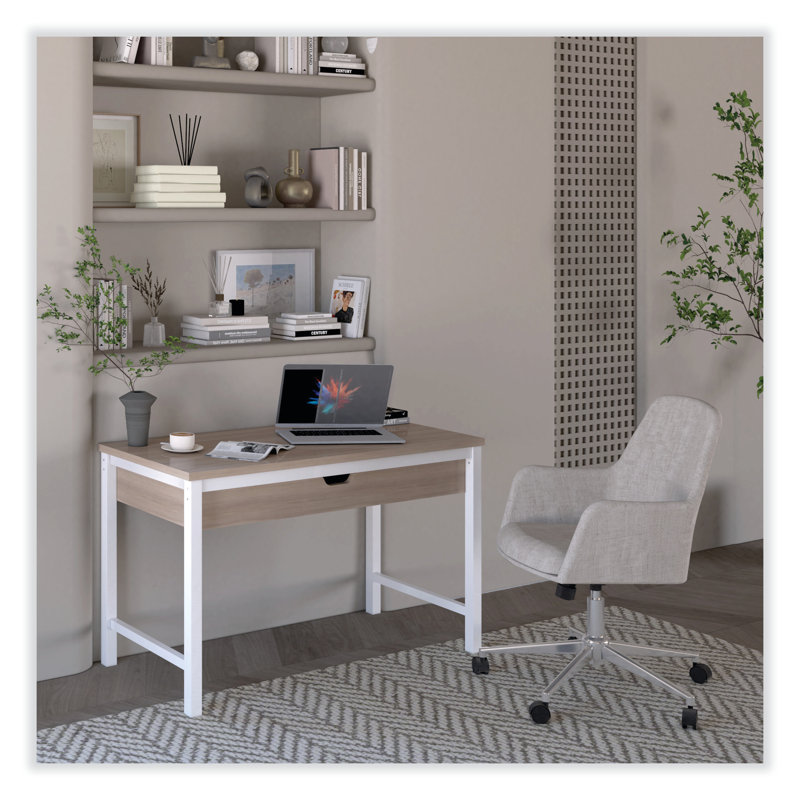 Mid-Century Modern Cream Fabric Task Chair with Chrome Base