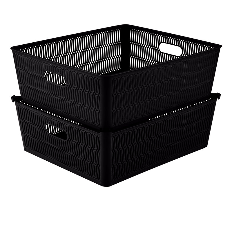 Rebrilliant Plastic Bin, 5" H x 12.99" W x 15" D, Black