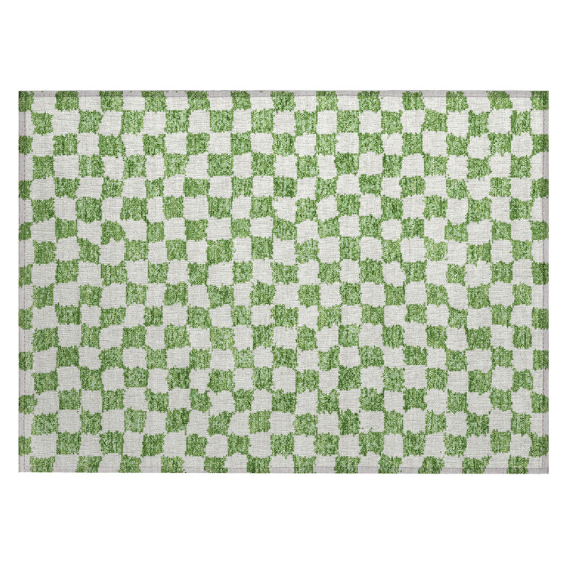Machine Washable Indoor/Outdoor Xhevrie Green Rug, Rectangle 1'8" x 2'6"