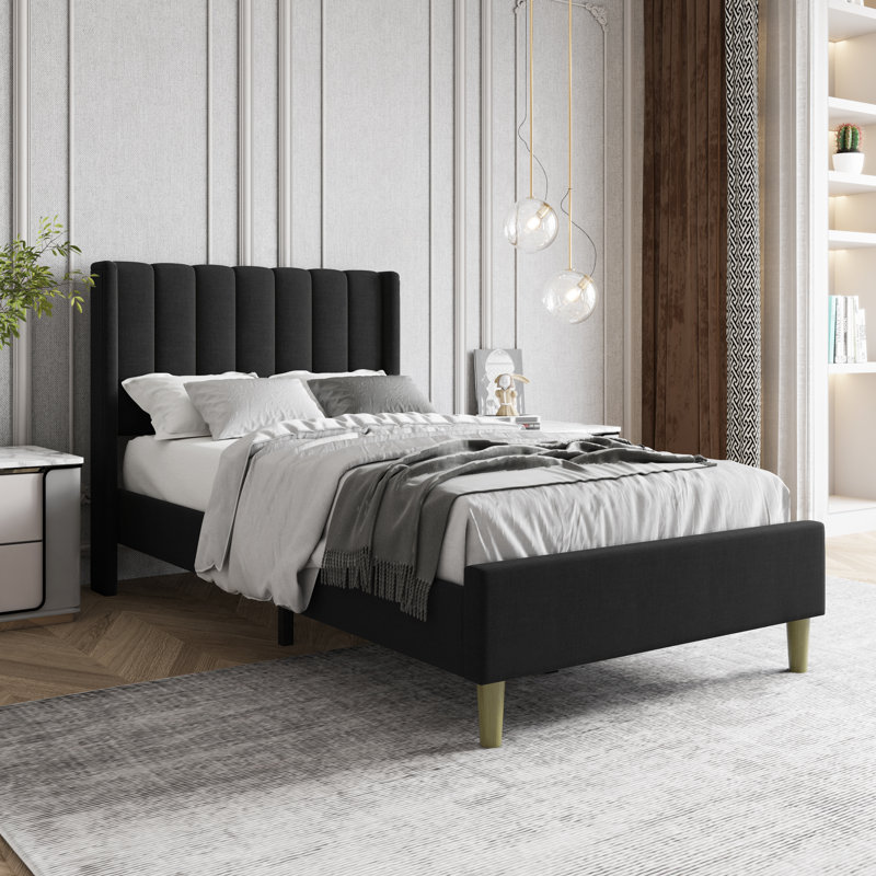 Upholstered Wingback Bed, Twin, Black