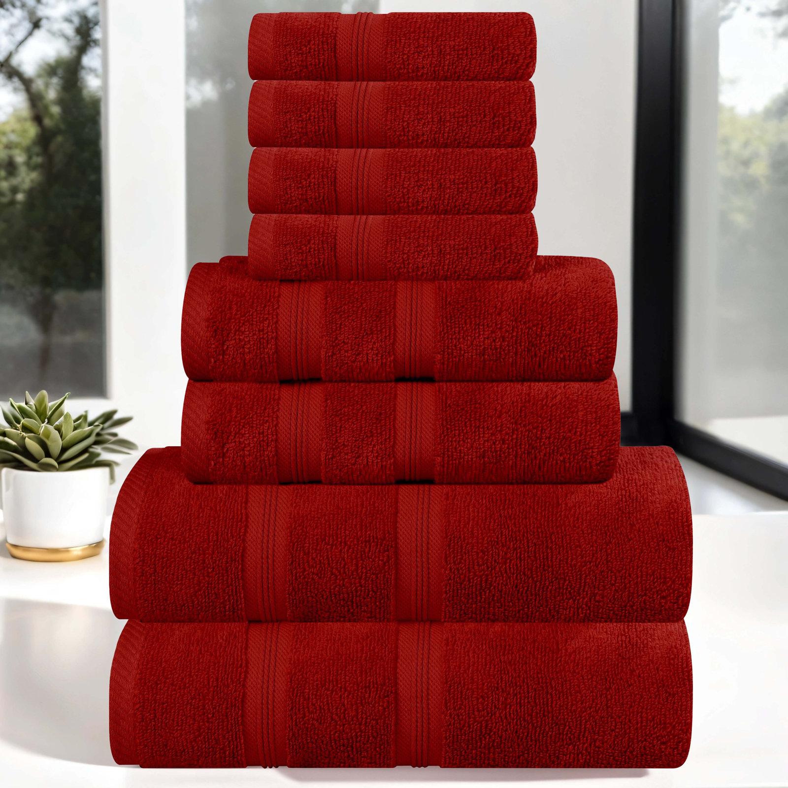 8-Piece Zero-Twist Cotton Towel Set, Crimson
