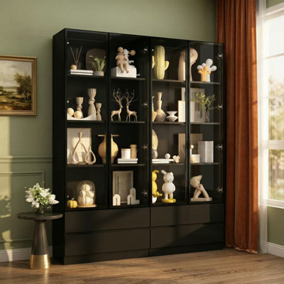 78.7'' H x 63'' W Solid + Manufactured Wood Display Case Curio Cabinet