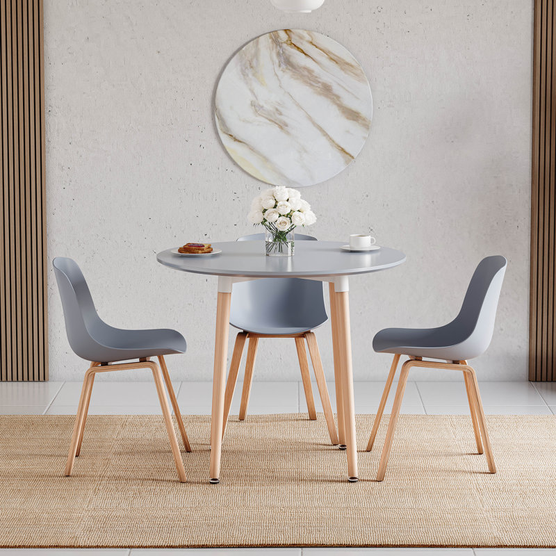 Triston Beech Round Solid Wood Base Dining Table, Grey