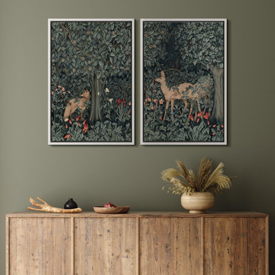 «Animals In Woodland Forest Nursery Decor Tapisserie», reproduction d'art sur toile encadrée, 2 pièces