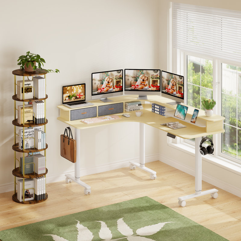 Bureau debout avec bibliothèque rotative, Beige