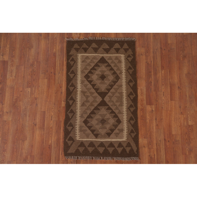 Tapis oriental brun en laine Kilim 3 x 4