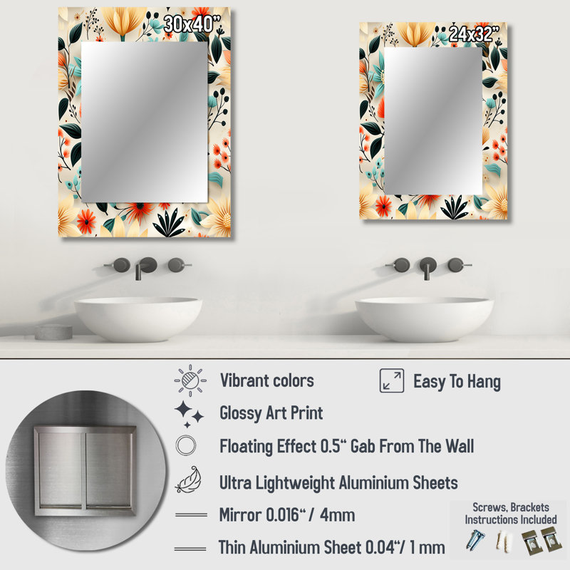 Breaanna - Tribal multicolore à motif floral fusionnel - miroir mural floral unique, 32 po x 24 po