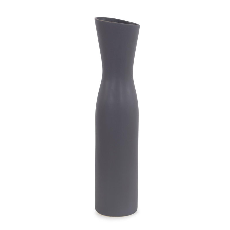 Larek Asymmetrical Charcoal Gray Contemporary Ceramic Short Vase