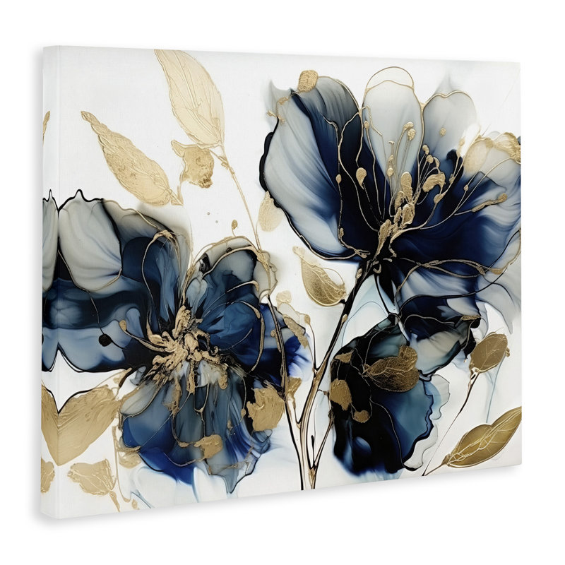 Fleurs bleues modernes sur bois, impression, H 24 po x l 30 po x P 1,5 po
