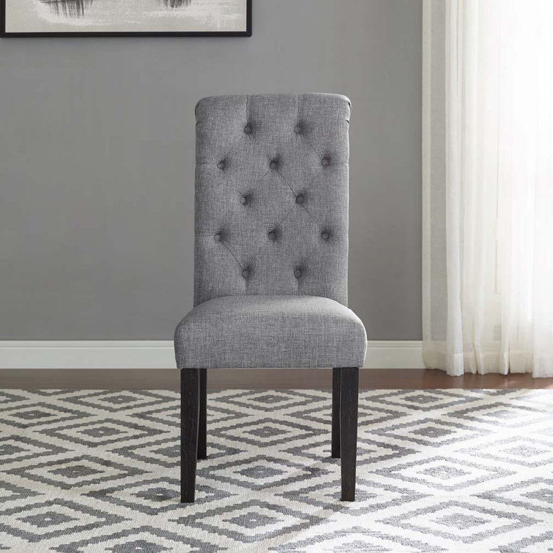 Polyester Upholstered Dining Chair Set with Tufted Upholstered Back,Wood Legs, Gray