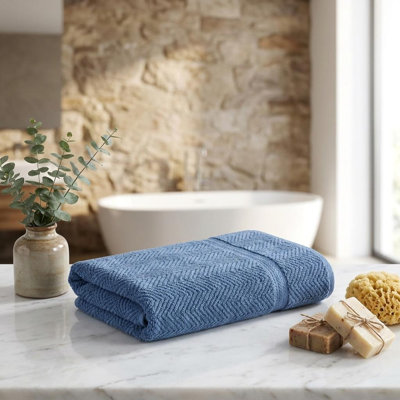 Ensemble de deux draps de bain 40 "x 70" en coton turc à chevrons bleu marine