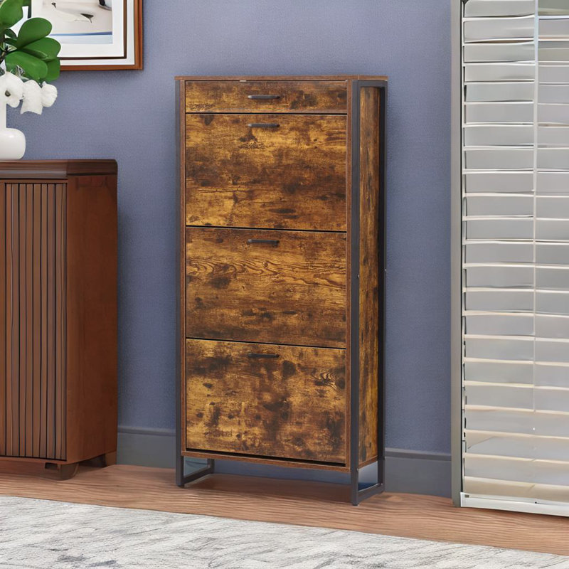 Armoire à chaussures mince autoportante, Brun