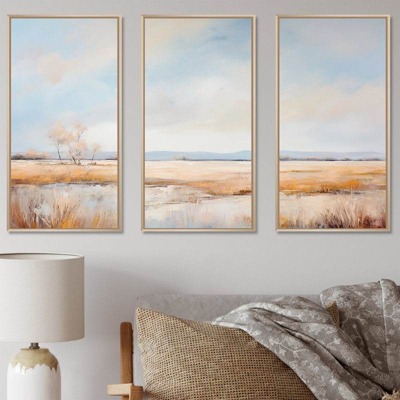 Ensemble d'art mural sur toile Pairies, Cadre naturel flottant, H 40 po x l 60 po x P 1 po