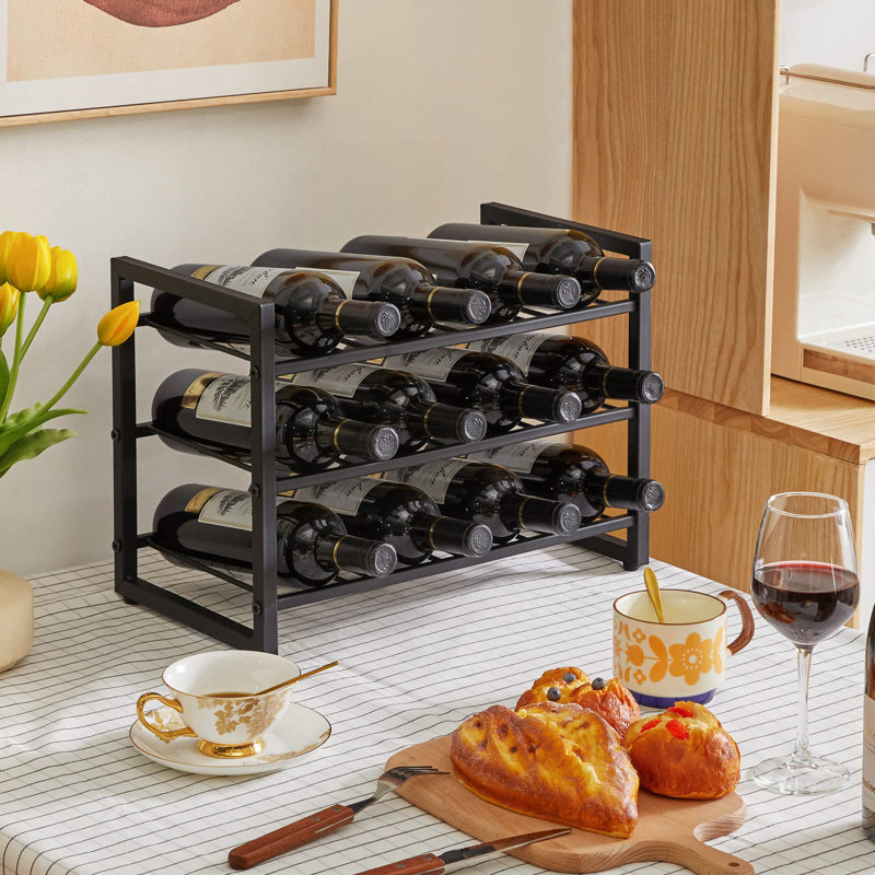 12 Bottle Wine Bottle Rack Black