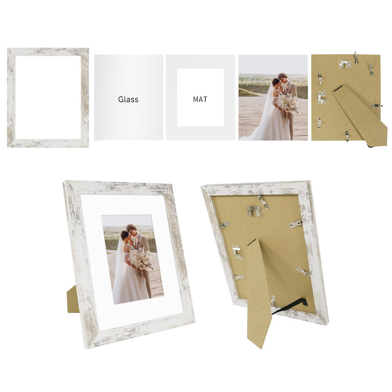 Rustic Distressed White Collage Picture Frame Set - 4 Pack For Wall And Tabletop Display