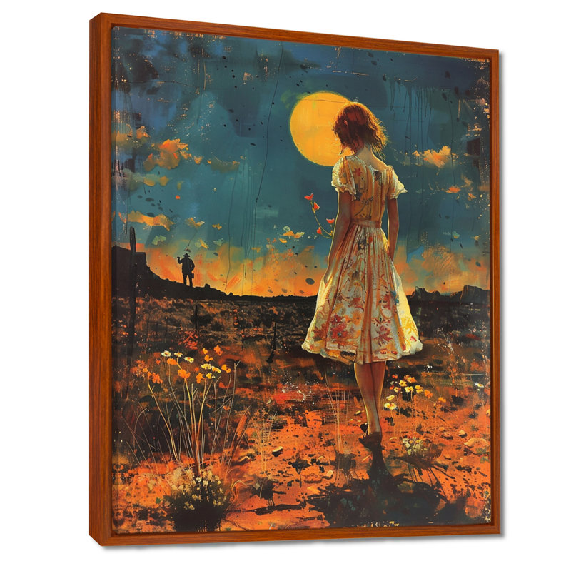 «Moonlight Memories Full Moon Prairie», art mural mode femme, Toile brune avec cadre flottant, H 20 po x l 12 po x P 1 po