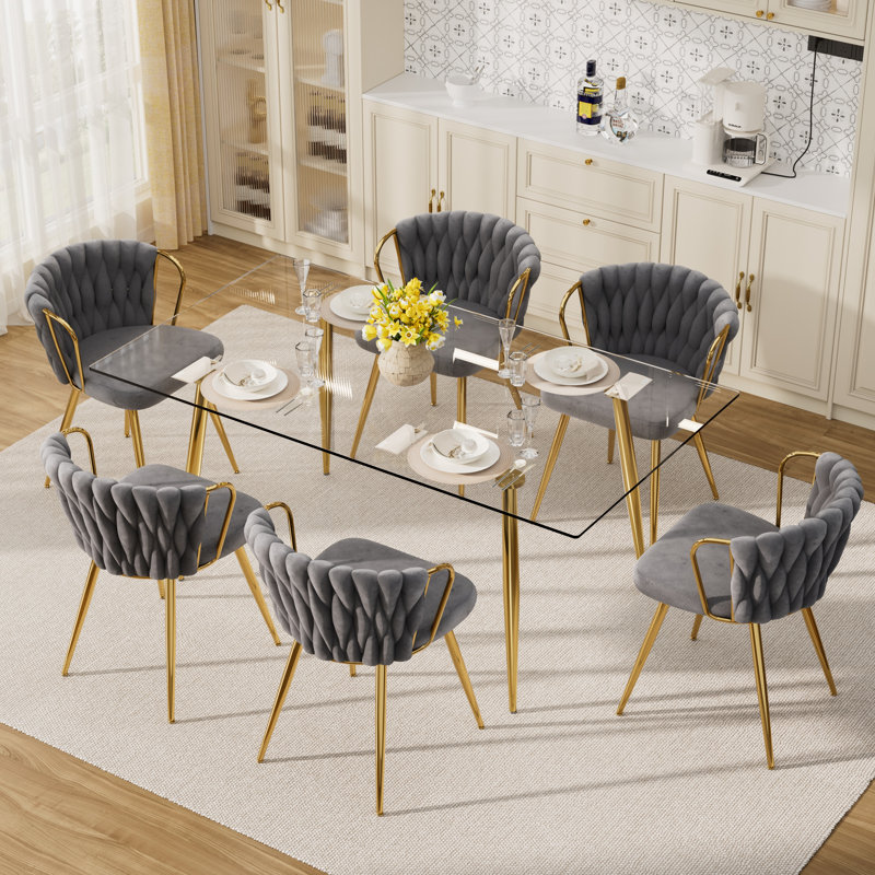 Ensemble repas en verre, Beige, 5 Pieces: Table, 4 Chairs, 29.5" H x 63" L x 31.5" W