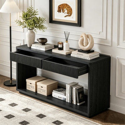 60 Inch Modern 2-Drawer Fluted Console Table