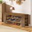 Banc à chaussures à 3 niveaux en bois brun rustique 47 po avec rangement ouvert, banc d'entrée pour couloir, salon ou chambre à coucher