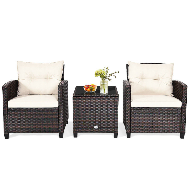 2 - Person Patio Conversation Sets with Cushions, White