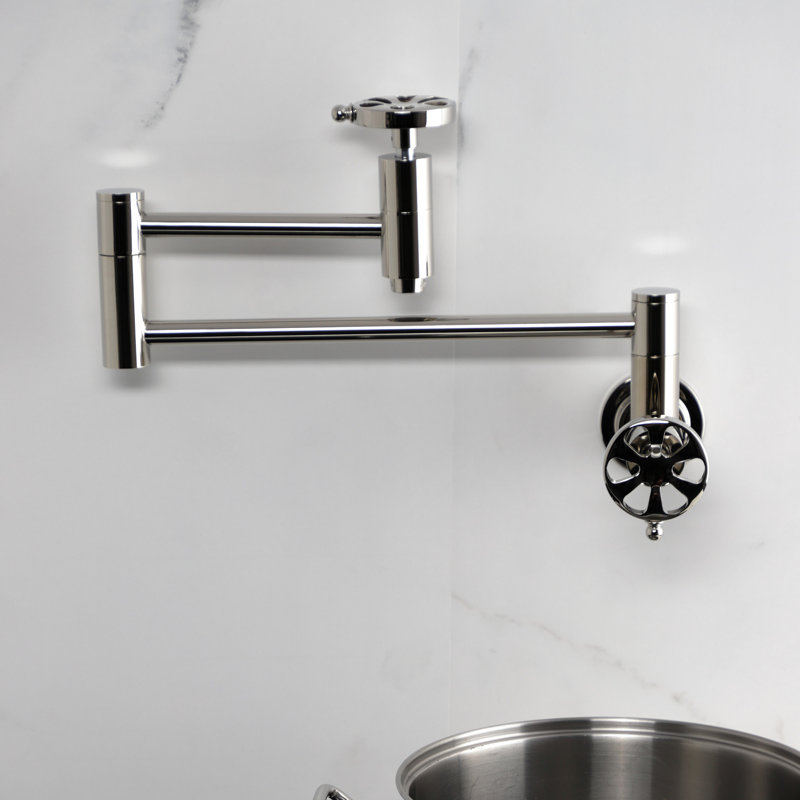 Kingston Brass Belknap Two-Handle 1-Hole Wall Mount Pot Filler Faucet, Polished Nickel