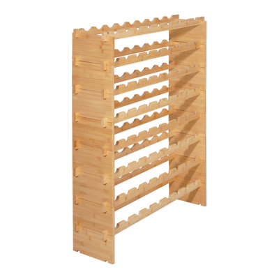 72 Bottle Stackable Modular Wine Rack, 8-Tier, Floor Freestanding Wine Storage Rack, Sturdy Wines Holder Display Shelf, Wobble-Free Shelves, Easy Assembly, for Kitchen, Cellar, and Bar, Natural