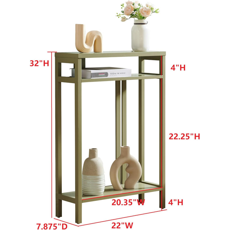 Console étroite de 22 pouces de largeur avec 3 tablettes de rangement à 3 niveaux, table d'appoint pour le salon ou le couloir
